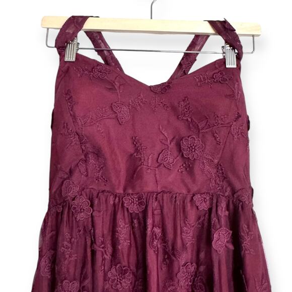 Modcloth Burgundy Sheer Floral Embroidered Halter Neck Fairy Goth Dress Womens M - Picture 3 of 12
